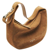 Patrizia Pepe - Borsa New Moon grande in suede con tracolla, Beige